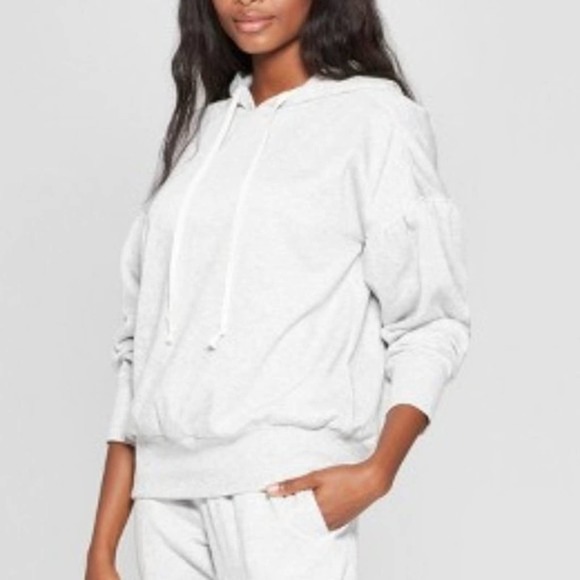 Xhilaration Tops - Xhilaration Light Heather Grey Puffy Sleeve Hooded Sweatshirt S